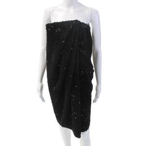 RECTO Womens Velvet Sequin Draped Tube Top Dress - Black Size M